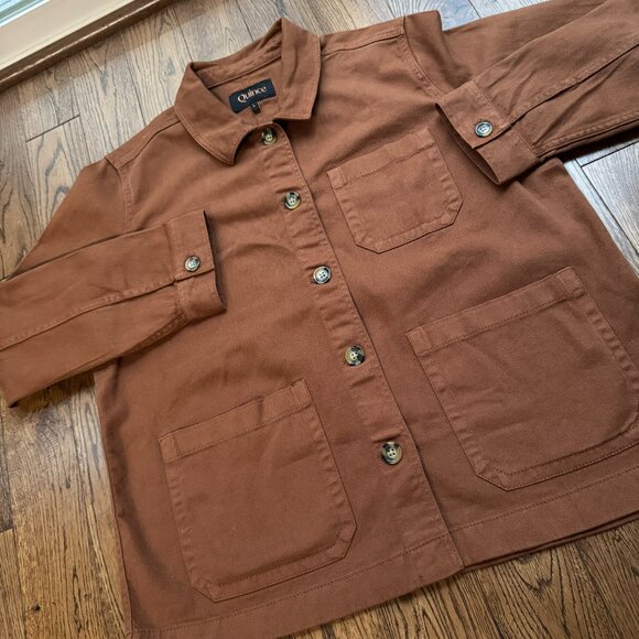 Quince Women's Comfort Stretch Brown Rust Chore Jacket SZ L Organic Cotton NWOT - Picture 3 of 12